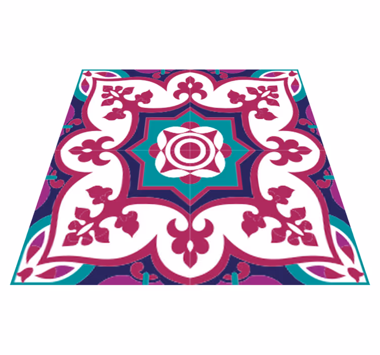 Alfombra vinílica baño patrón de azulejos marroquíes rosas - TenVinilo