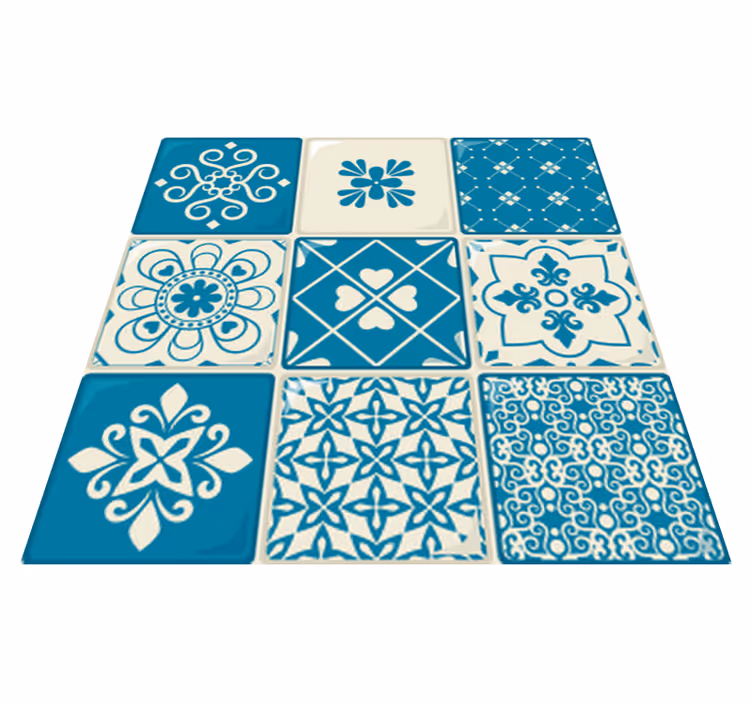 Alfombra vinílica baño patrón gris y azul - TenVinilo