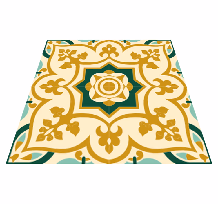 Alfombra vinílica baño patrón azulejos oro y verde - TenVinilo