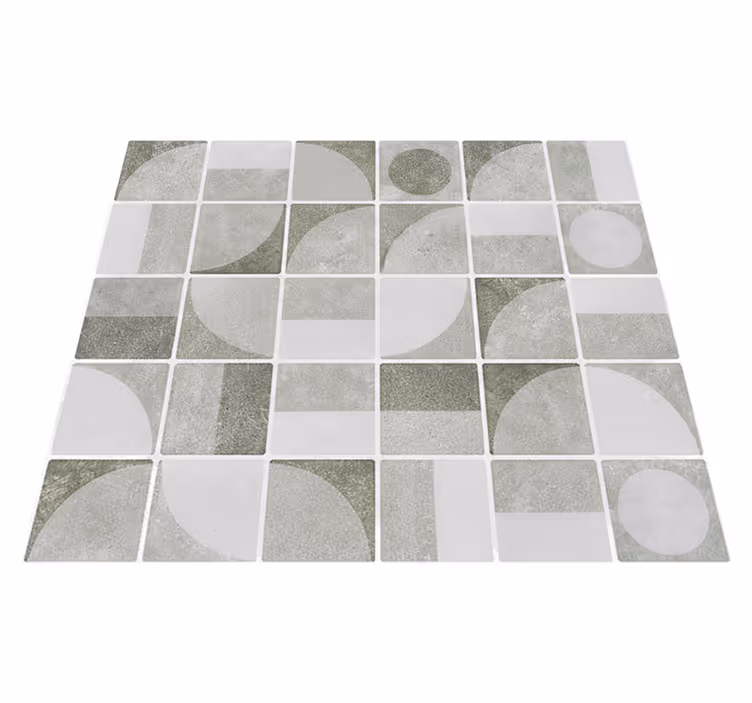 Alfombra vinílica baño formas entrelazadas en gris - TenVinilo