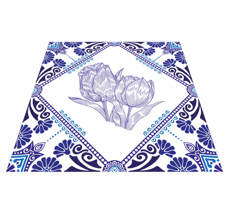 Alfombra vinílica cocina tulipanes azules delft - TenVinilo