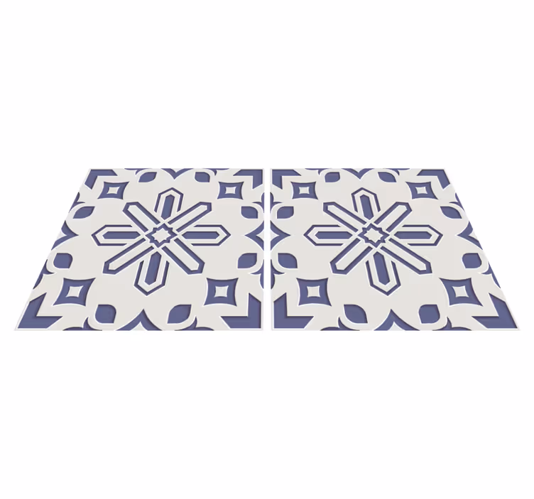 Alfombra vinílica cocina patrones de azulejos azul y blanco - TenVinilo