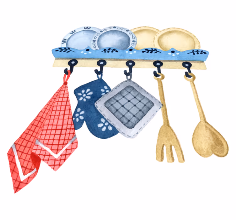 Alfombra vinílica cocina juego de utensilios acuarela - TenVinilo