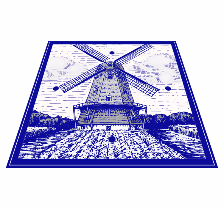 Alfombra vinílica cocina azul de delft - TenVinilo