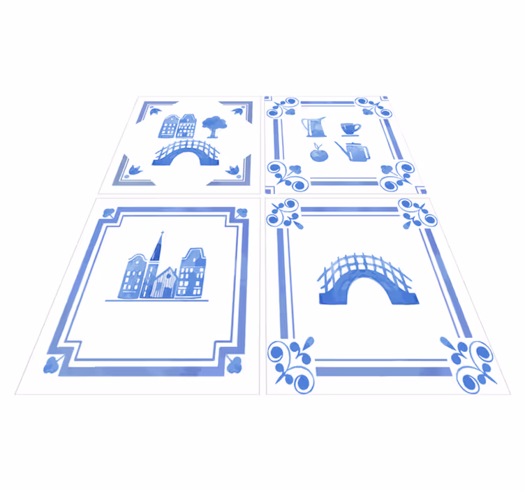 Alfombra vinílica cocina casas holandesas delft - TenVinilo