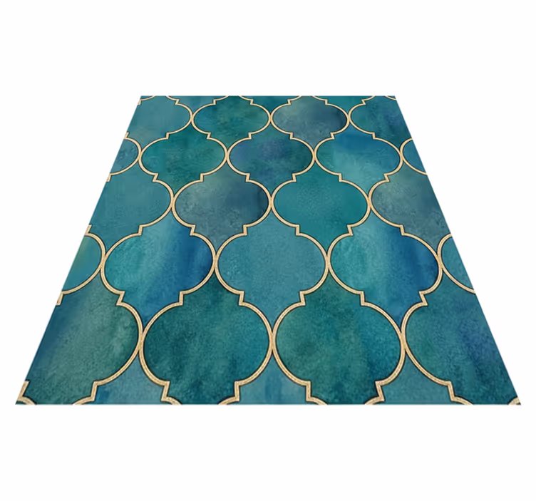 Alfombra vinílica cocina jade verde acento dorado - TenVinilo