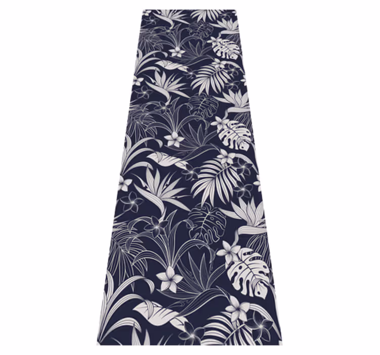 Alfombra vinílica dormitorio patrón tropical gris - TenVinilo