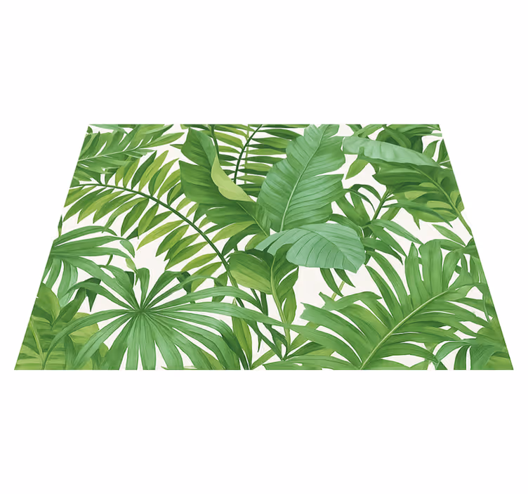 Alfombra vinílica dormitorio motivo hojas tropicales - TenVinilo