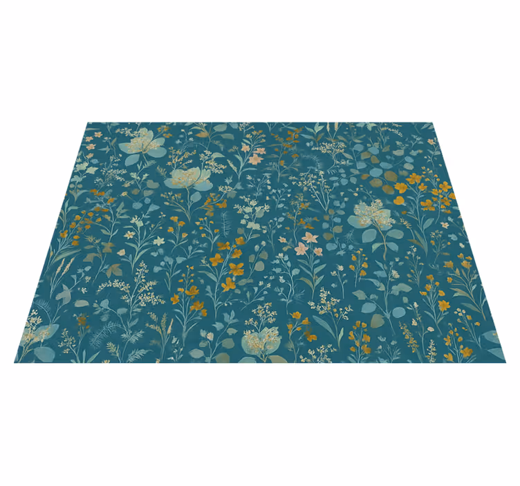 Alfombra vinílica dormitorio diseño floral vintage azul - TenVinilo