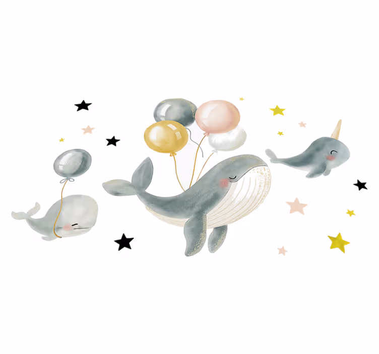 Alfombra vinílica dormitorio ballenas felices con globos - TenVinilo