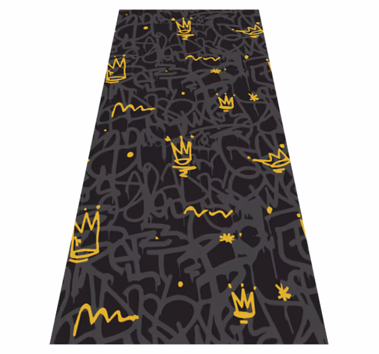 Alfombra vinílica dormitorio corona graffiti negra y dorada - TenVinilo