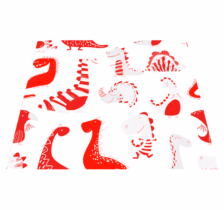 Alfombra vinílica dormitorio dinosaurios rojos dibujados - TenVinilo