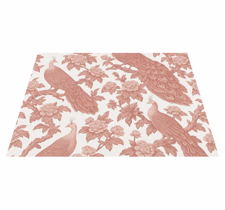 Alfombra vinílica dormitorio patrón de pavos reales rosas - TenVinilo