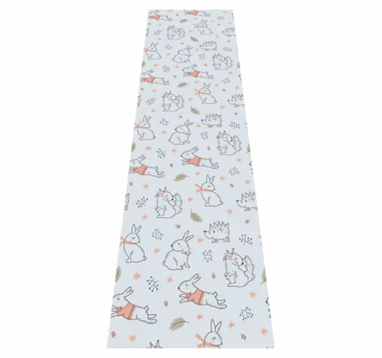 Alfombra vinílica dormitorio flores con ardillas y conejos - TenVinilo