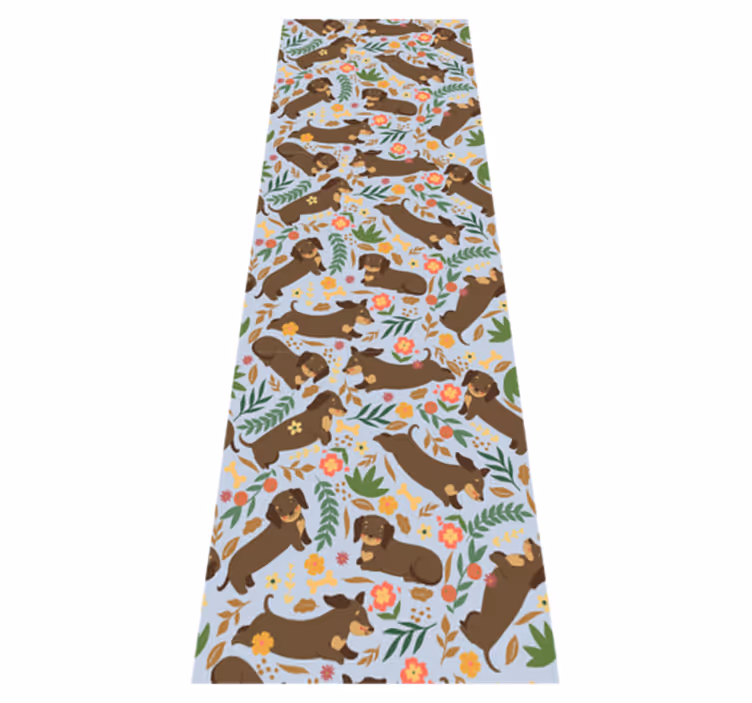 Alfombra vinílica dormitorio diseño de dachshund y flores - TenVinilo