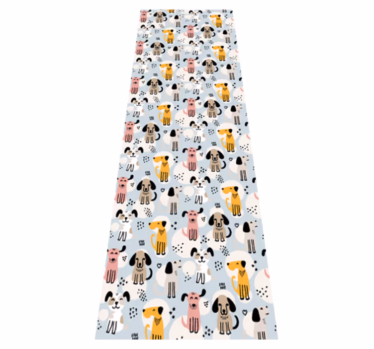 Alfombra vinílica dormitorio perros multicolores fondo azul - TenVinilo