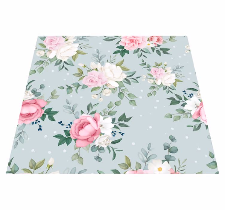 Alfombra vinílica naturaleza flores azules y rosas - TenVinilo