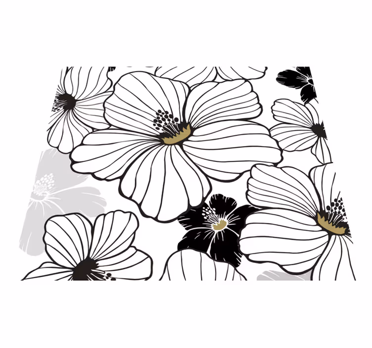 Alfombra vinílica naturaleza patrón flor hibisco blanco - TenVinilo