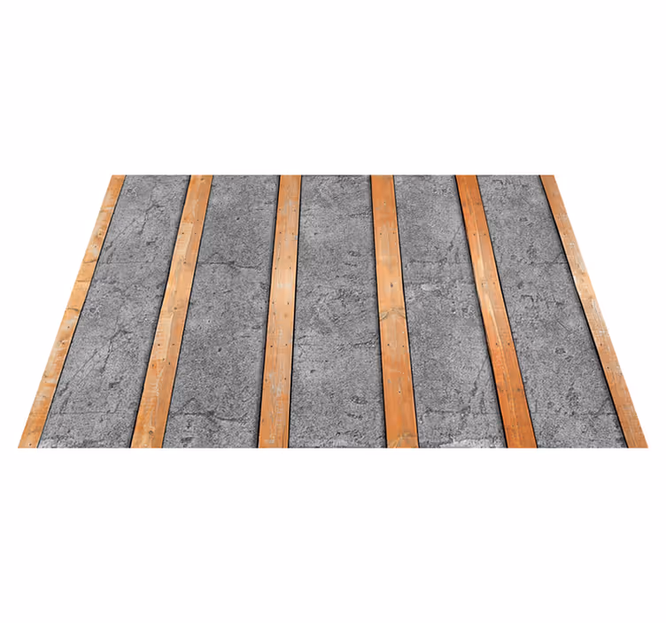 Alfombra vinílica imitación tablones de madera sobre cemento - TenVinilo