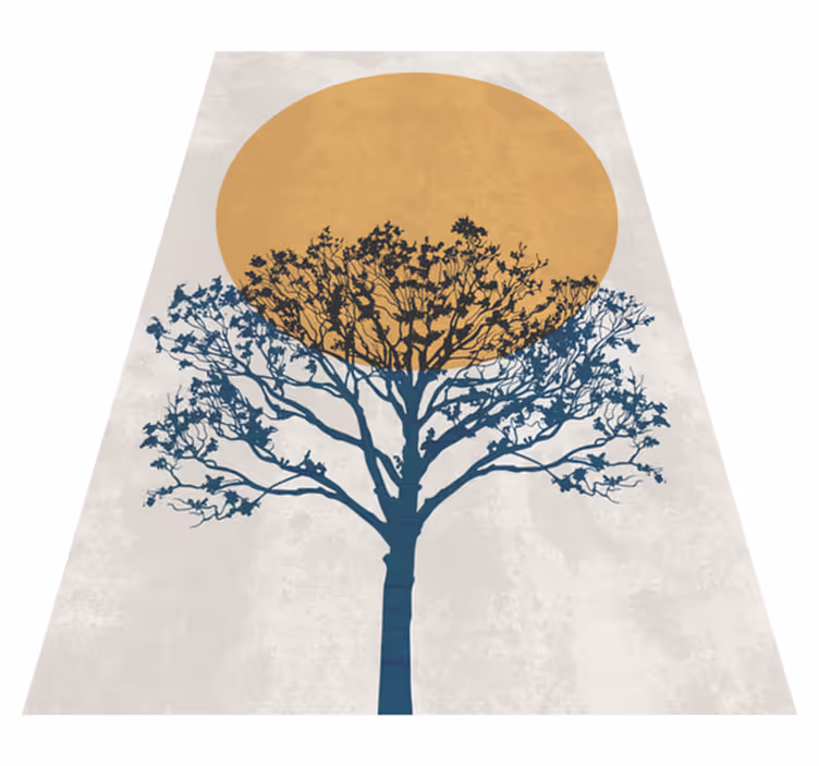 Alfombra vinílica flores árbol con amanecer - TenVinilo