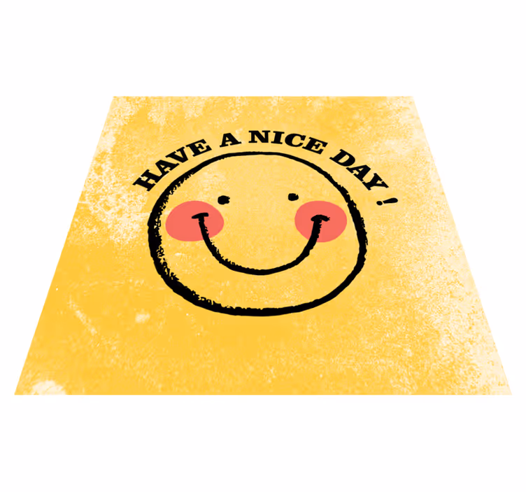 Alfombra vinílica con frase que dice sonríe y sé feliz - TenVinilo