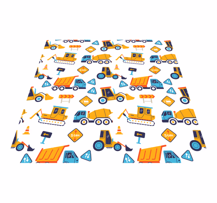 Alfombra vinílica infantil obra de construcción cartoon - TenVinilo