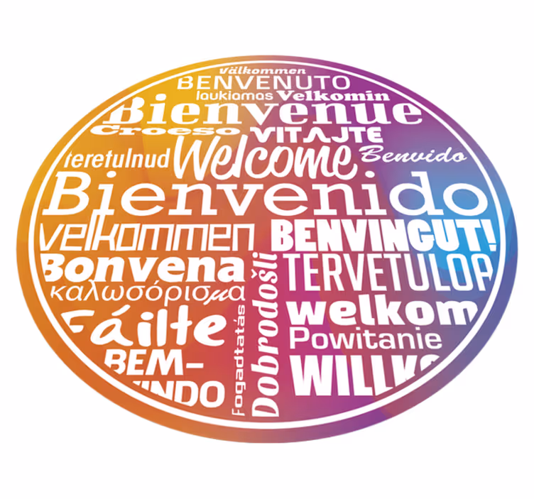 Alfombra vinílica recibidor bienvenido idiomas - TenVinilo