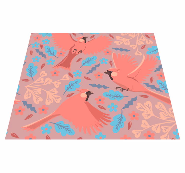 Alfombra vinílica salón fondo blush con pájaros en rama - TenVinilo