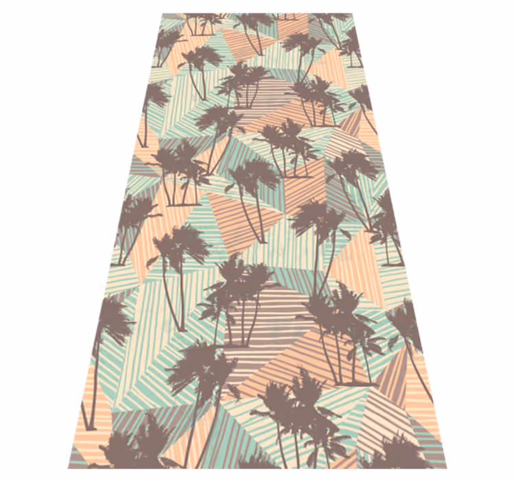 Alfombra vinílica salón patrón tropical palmas y triángulos - TenVinilo