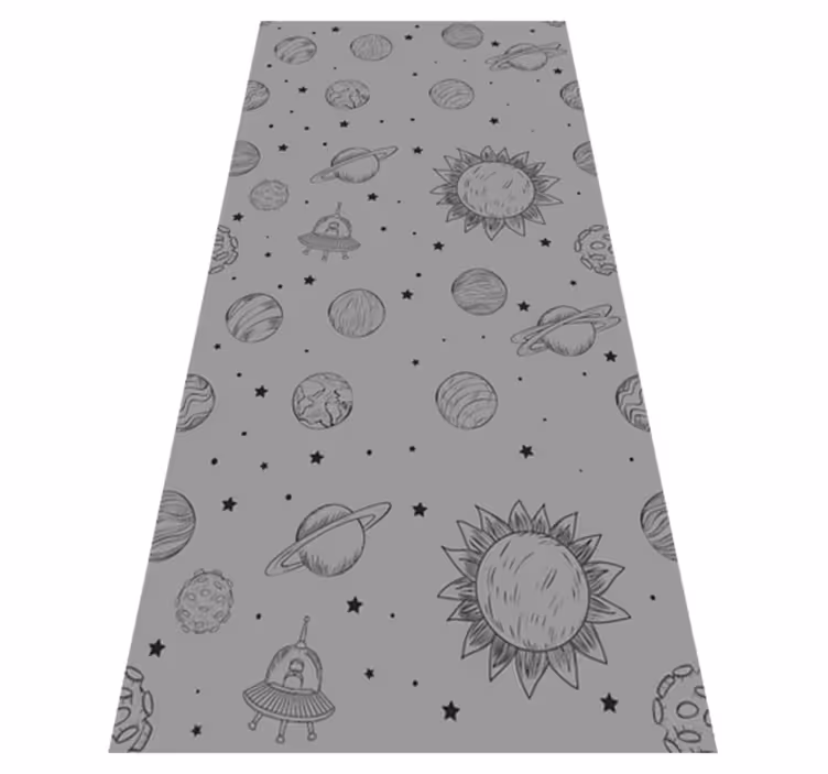 Alfombra vinílica gris dibujo de exploración espacial - TenVinilo
