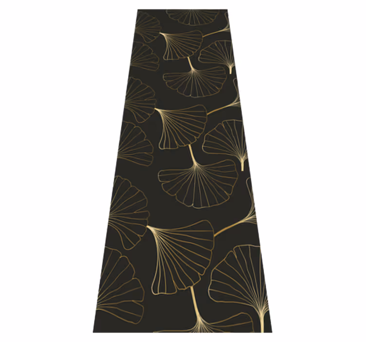 Alfombra vinílica pasillo hojas de ginkgo charcoal gold - TenVinilo