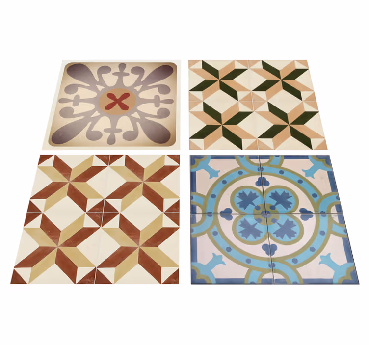 Alfombra vinílica beige con cenefa mosaico hidráulico - TenVinilo