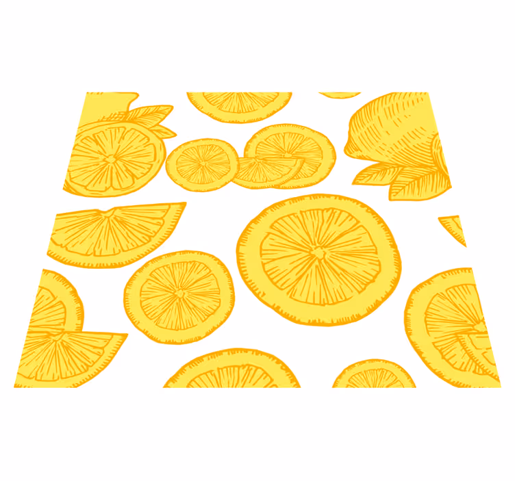 Alfombra vinílica amarilla dibujo de naranja y limón - TenVinilo