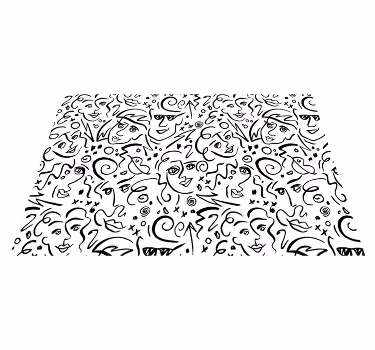 Alfombra vinílica blanca arte graffiti blanco y negro - TenVinilo