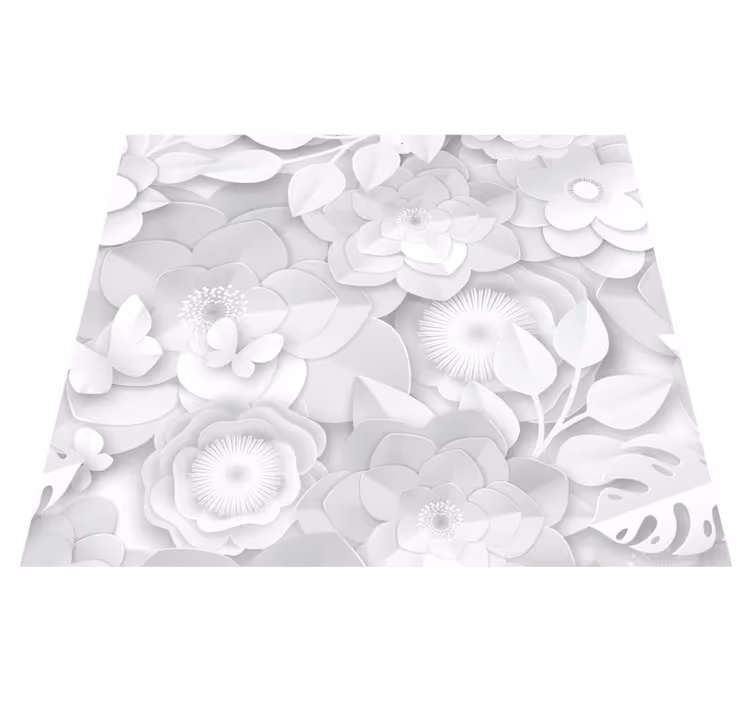 Alfombra vinílica blanca flores 3d - TenVinilo