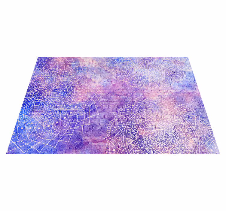 Alfombra vinílica morada pared de ladrillos con mandala - TenVinilo