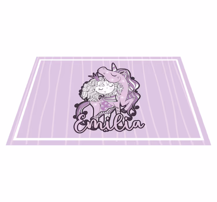 Alfombra vinílica morada princesa artística con unicornio - TenVinilo