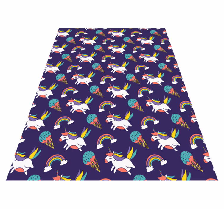 Alfombra vinílica morada con patrón de unicornios dibujados - TenVinilo