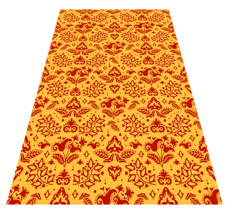 Alfombra vinílica naranja líneas de flores - TenVinilo