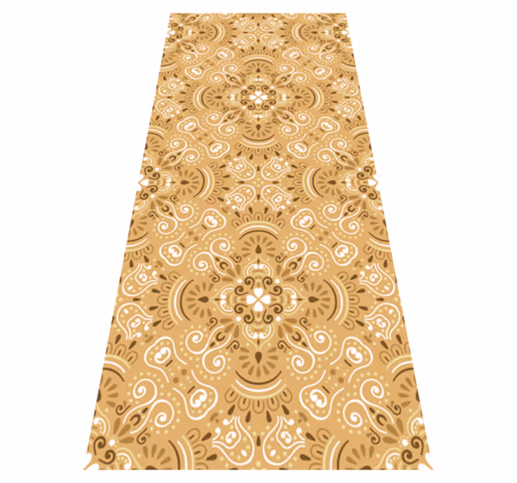 Alfombra vinílica naranja patrón ornamental beige vintage - TenVinilo