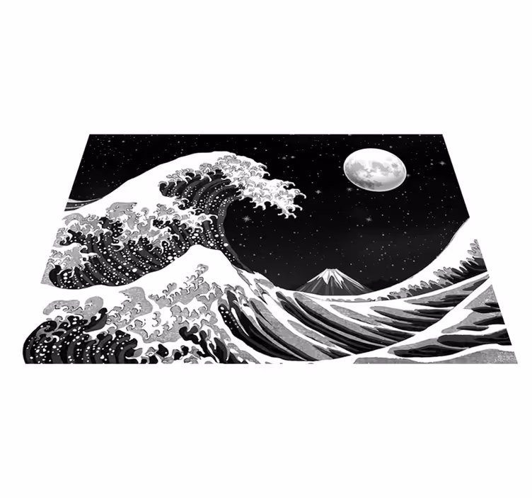 Alfombra vinílica negra ola de kanagawa de noche - TenVinilo