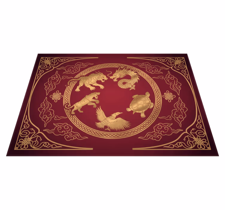 Alfombra vinílica roja dragón tigre de los cuatro símbolos - TenVinilo