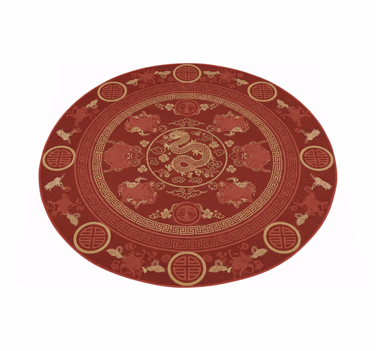 Alfombra vinílica roja con patrón vintage chino - TenVinilo