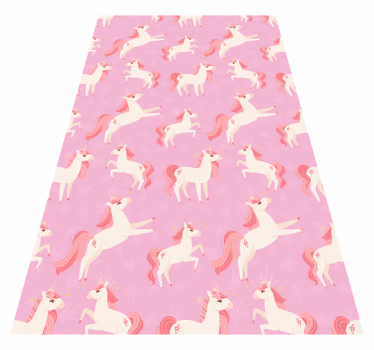 Alfombra vinílica rosa pastel de unicornios con flores - TenVinilo