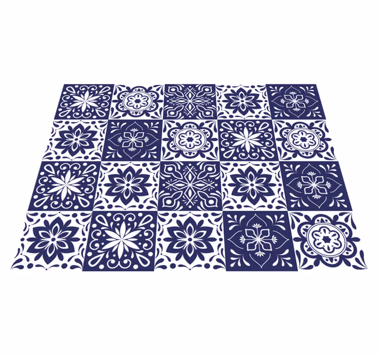 Alfombra de vinilo azulejos hidraulica floral - TenVinilo