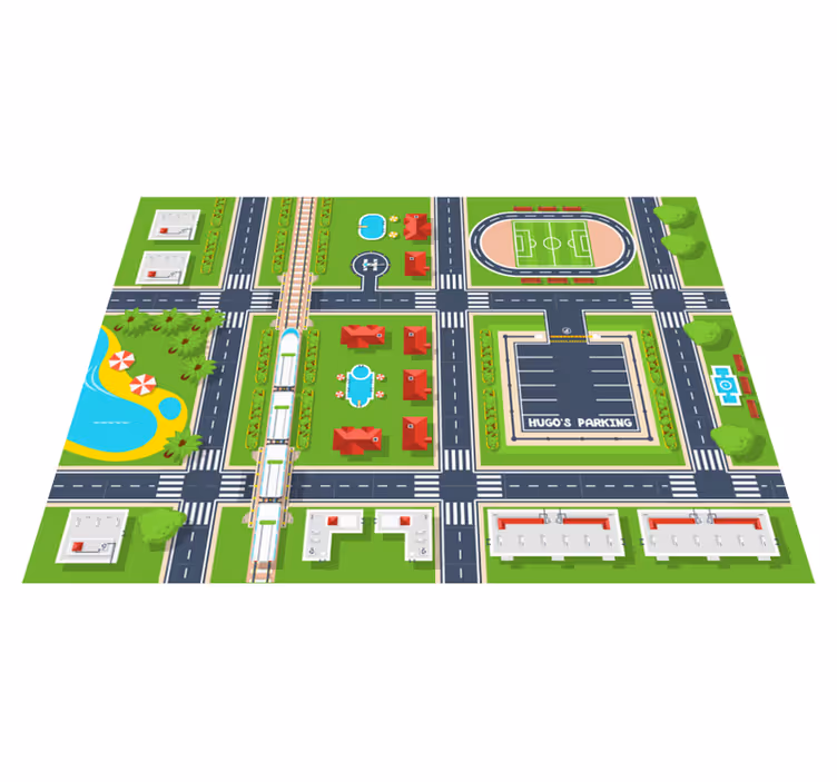 Alfombra vinílica carretera paisaje urbano juguetón - TenVinilo
