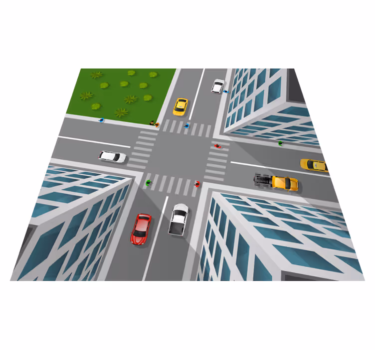 Alfombra vinílica carretera intersección de juego urbano - TenVinilo