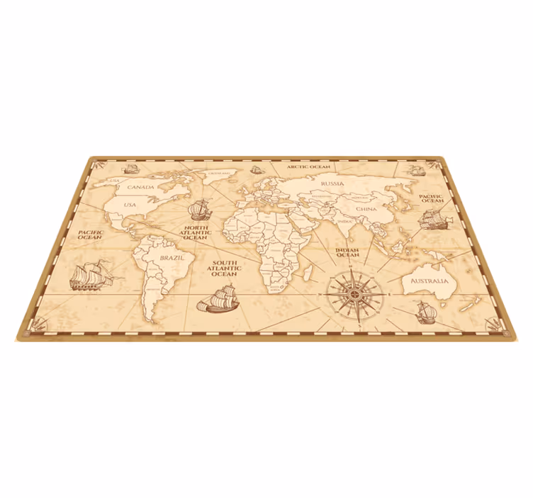 Alfombra vinílica mapamundi vintage en inglés - TenVinilo
