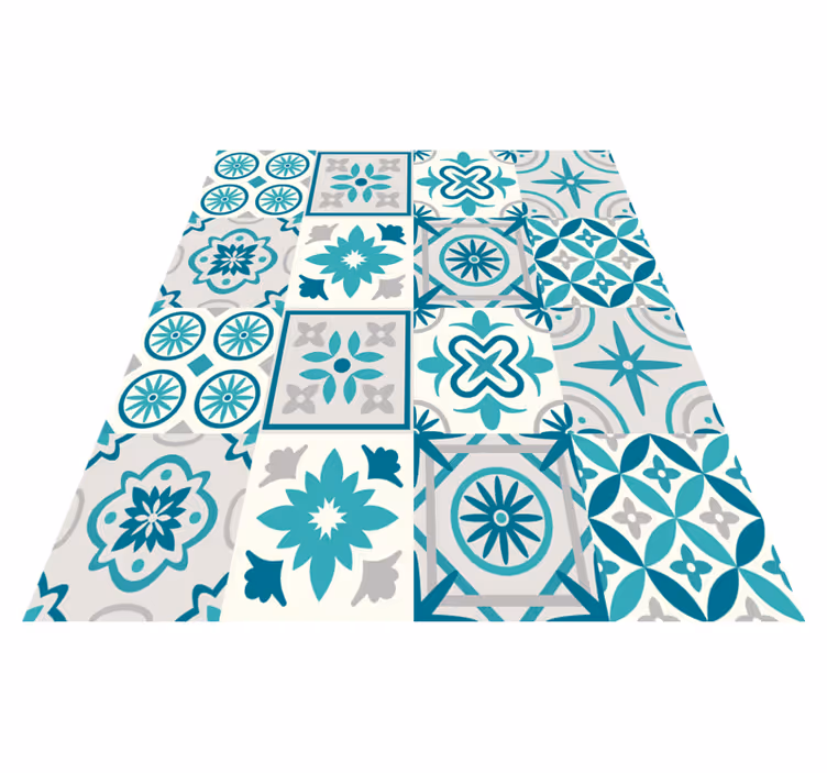 Alfombra hidráulica vinílica azulejos turquesa - TenVinilo