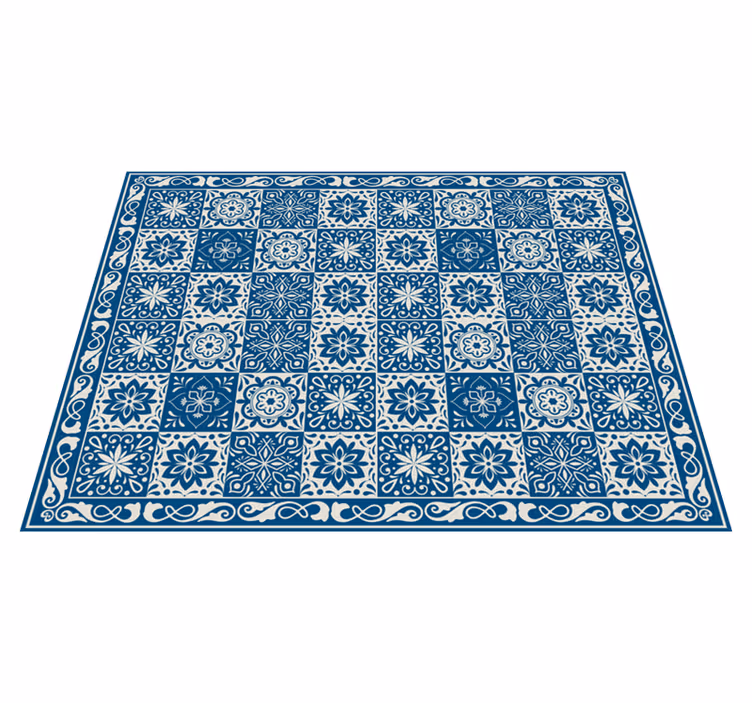Alfombra vinílica hidráulica blanca y azul - TenVinilo